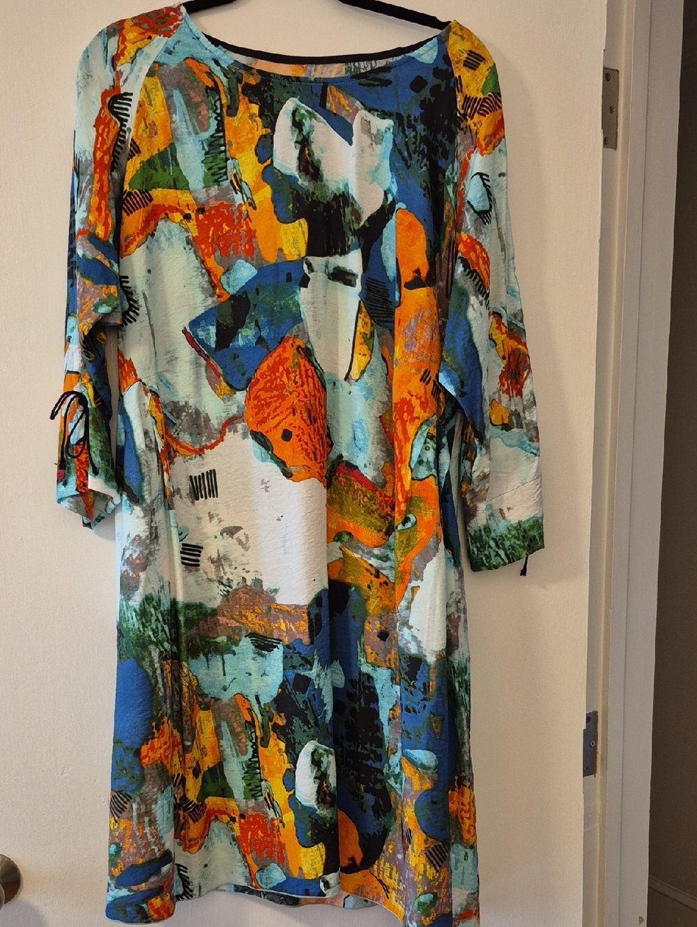 3 Potato Vibrant Abstract Print Tunic Dress in Teal & Orange - Size M/L